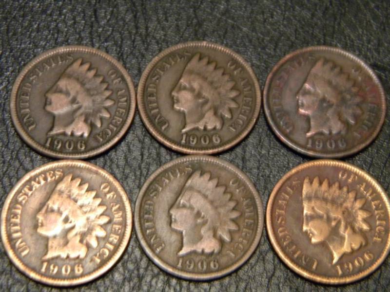 6 1906 Indian Head Pennies