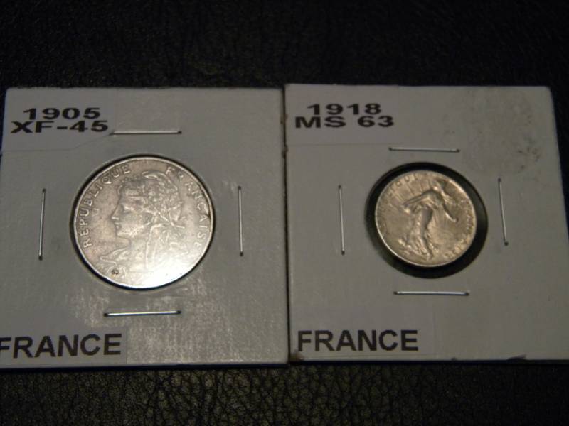 France 1905 25 Centimes & 1918 50 Centimes (83.5% Silver)