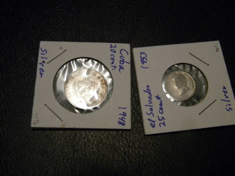 Cuba 1948 20 Centavos & 1953 El Salvador 25 Centavos (Both Coins are 90% Silver)