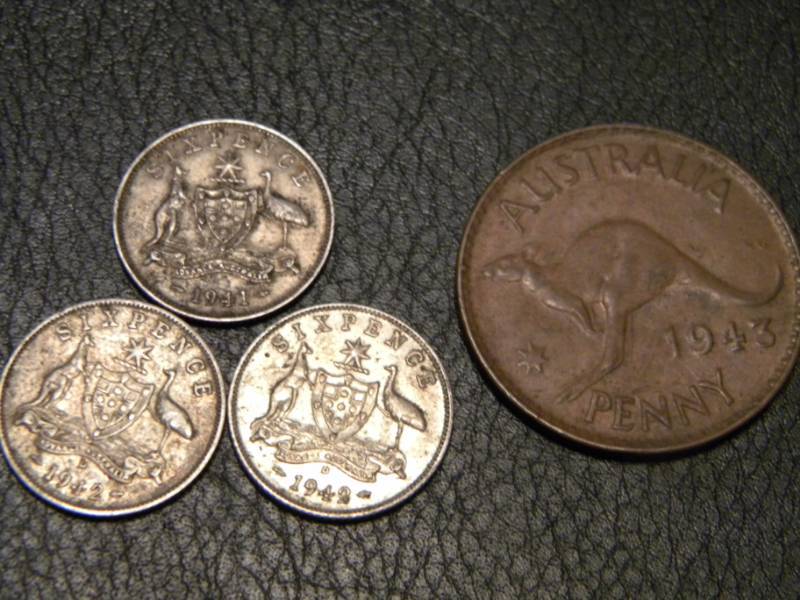 Australia 1941 and 2- 1942 Six Pence (All 92.5% Silver) & 1943 Penny