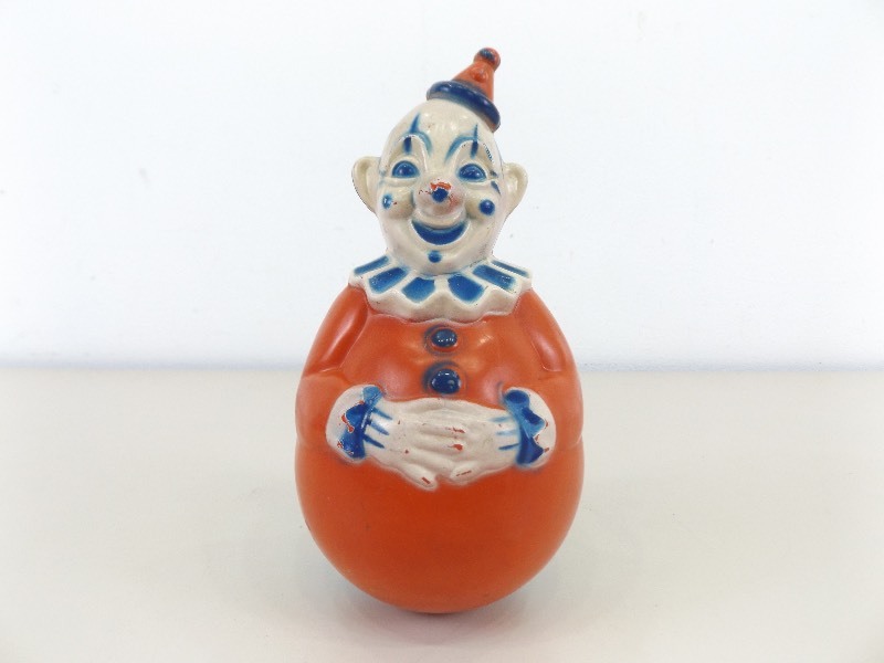 lot 22 image: Vintage Hand Painted Roly Poly Clown Toy