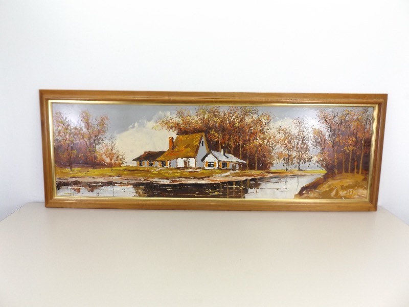 lot 2 image: Larger Authentic 1962 Morris Katz Oil on Board Painting The Homestead