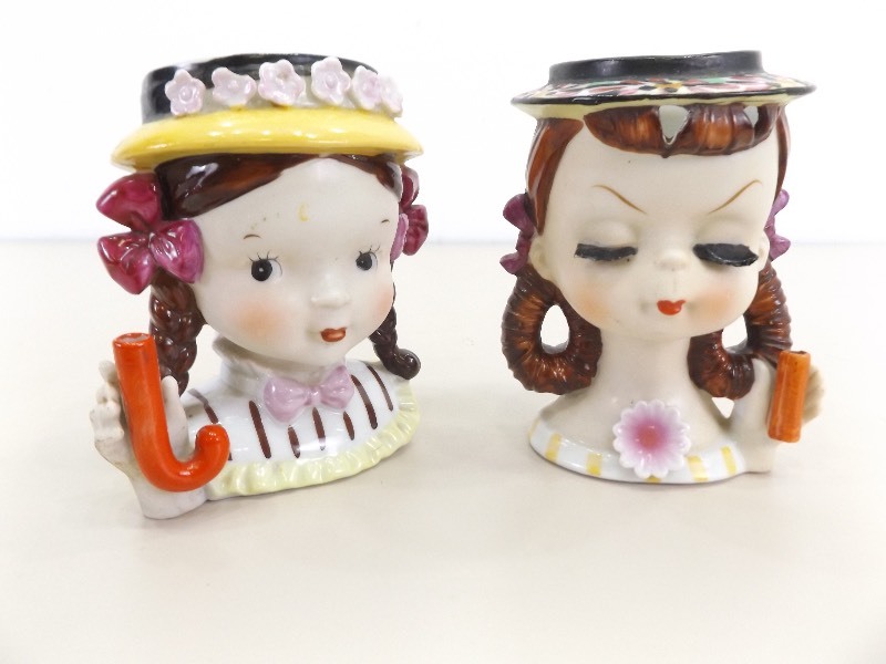 lot 10 image: 2 Vintage 1940s Porcelain Lady Head Vases