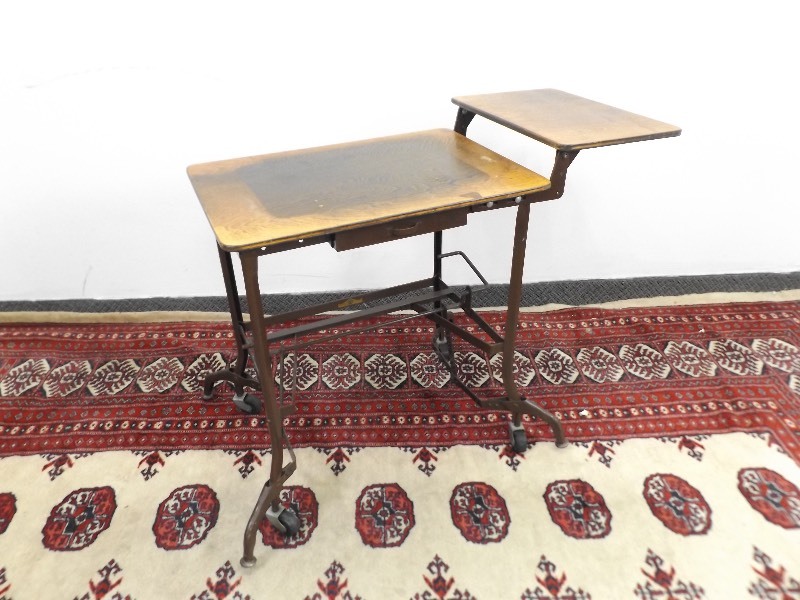 lot 85 image: Antique Industrial UHL Oak Top Metal Utility Cart