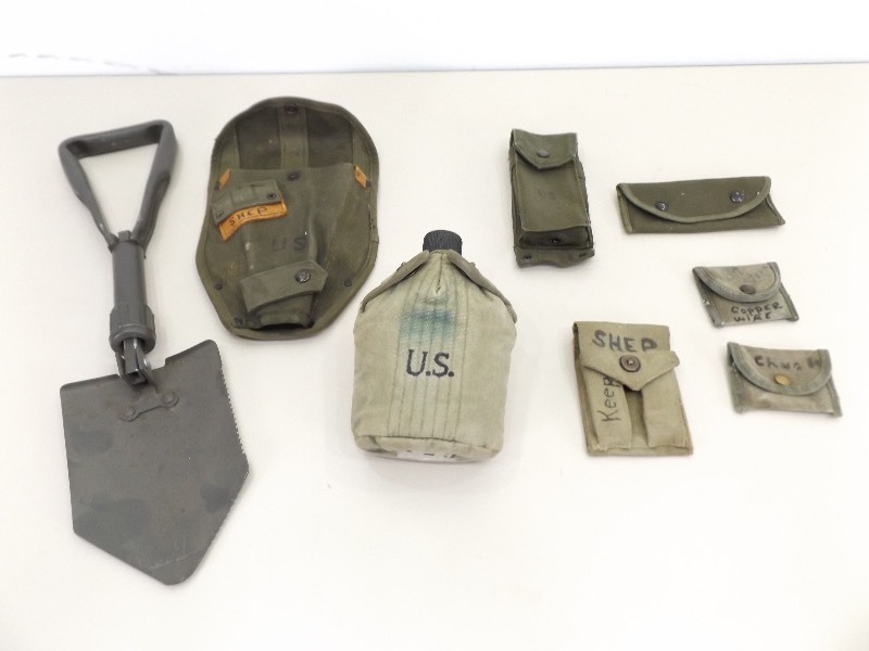 lot 94 image: WWII US Military Shovel, Canteen, and Pouches