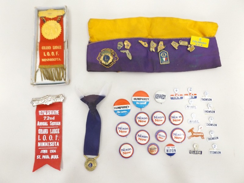 lot 97 image: Vintage Campaigning Buttons, Grand Lodge Badges, etc.