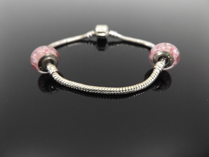 lot 56 image: .925 Sterling Sliver Pandora Type Bracelet with 2 Sterling Charms