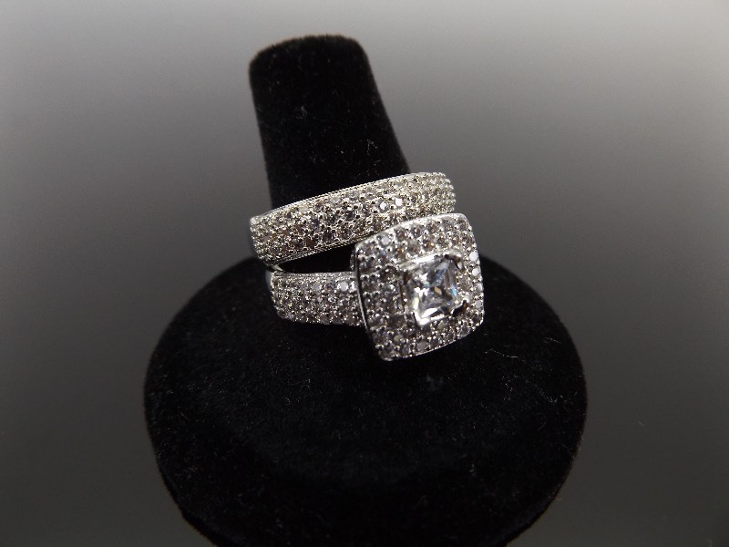 lot 57 image: 2 Size 8.5 - .925 Sterling Silver CZ EngagementWedding Rings