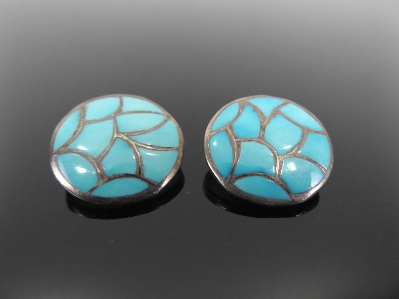 lot 58 image: .925 Sterling and Turquoise Rolanda Harlan Coonsis Zuni Clip-On Earrings