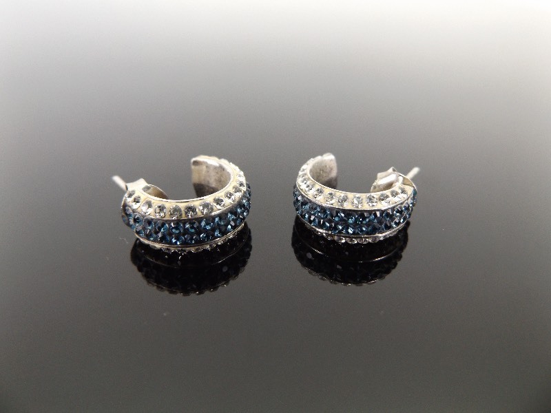lot 60 image: .925 Sterling Silver Blue and White Crystal Earrings