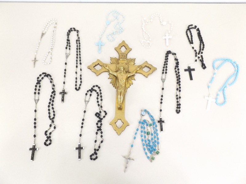 lot 70 image: Large Brass Cross and Rosary Collection