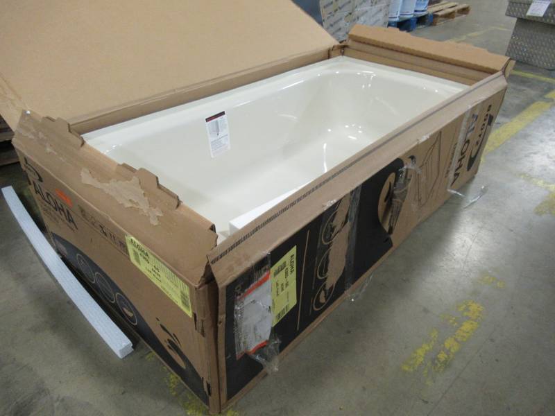 lot 27 image: Bootz Industries Aloha 60 in. Left Drain Rectangular Alcove Soaking Bathtub in Bone - Scratched