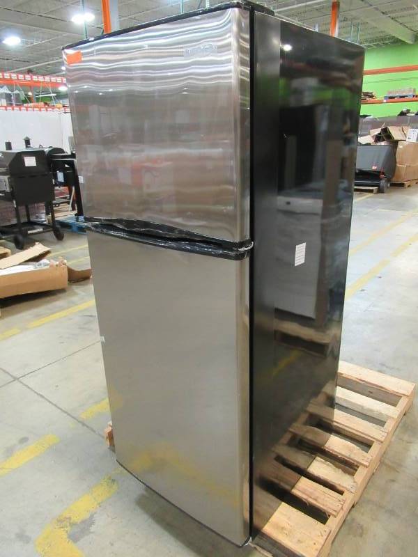 lot 35 image: PREMIUM 11.5 cu. ft. Frost Free Top Freezer Refrigerator in Black with Stainless Steel Door PRN12160MS