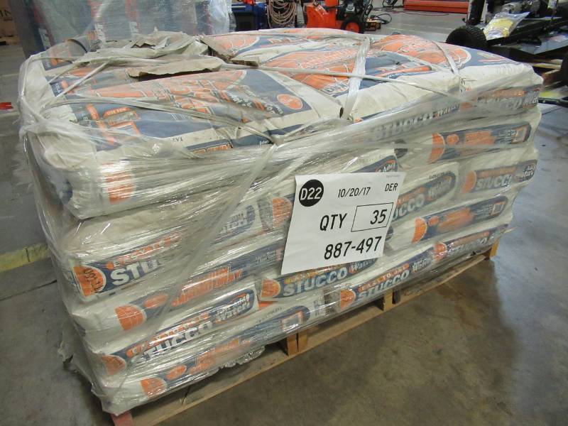 lot 41 image: Pallet (35 Bags) Western Premium Sanded 1-Kote 80-lb Premixed Base Coat Stucco Mix