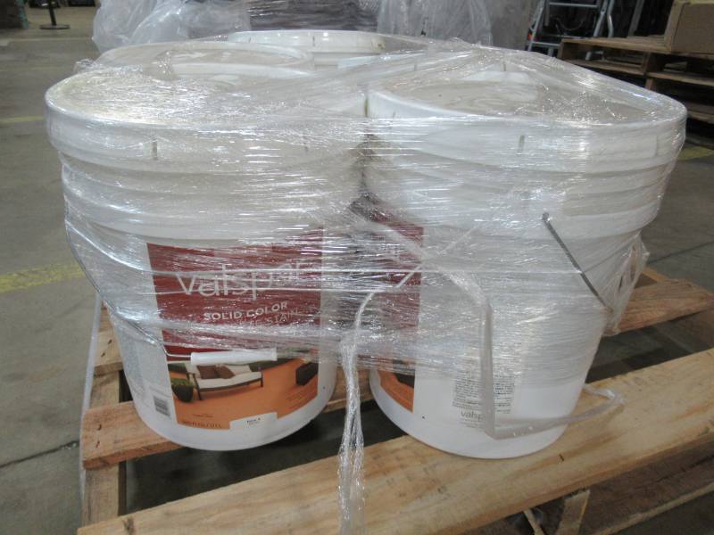 lot 42 image: Five 5 Gallon Buckets of Valspar 4 Base Exterior Solid Color Concrete Paint Shown in Copper Mine.