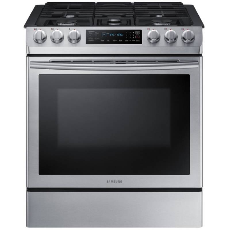 lot 34 image: Samsung WiFi Capable 5-Burner 5.8-cu ft Self-cleaning Slide-In Convection Gas Range (Stainless Steel) (Common 30 Inch Actual 31-in) NX58M9420SS