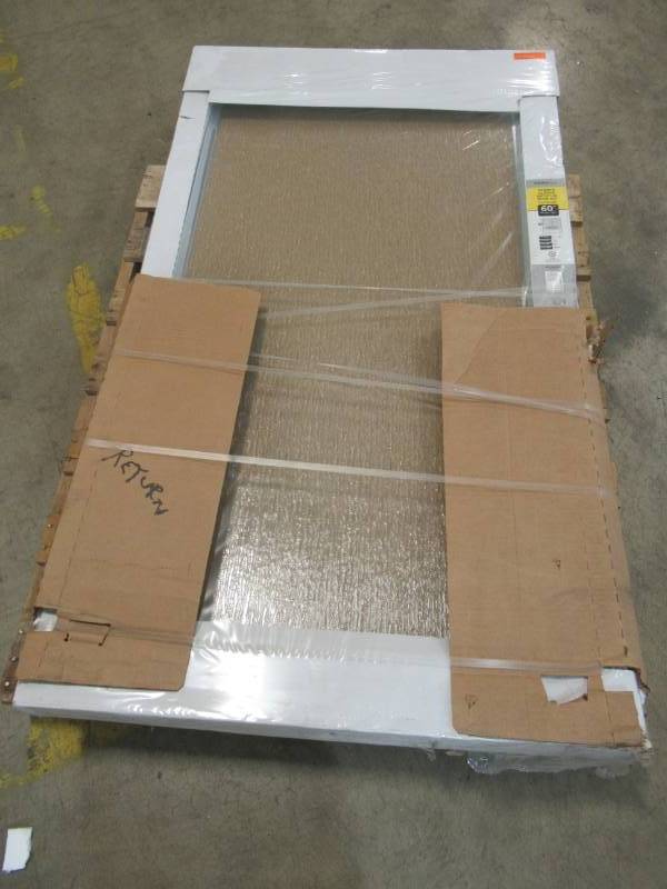 lot 98 image: Franklin Brass 60 in. x 56-34 in. Framed Sliding Bathtub Door in Chrome with Rain Glass