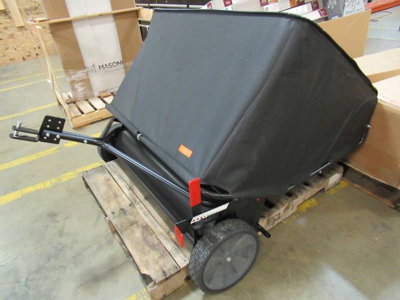 lot 102 image: Brinly-Hardy 42 in. 20 cu. ft. Tow-Behind Lawn Sweeper, Model STS-42LXH