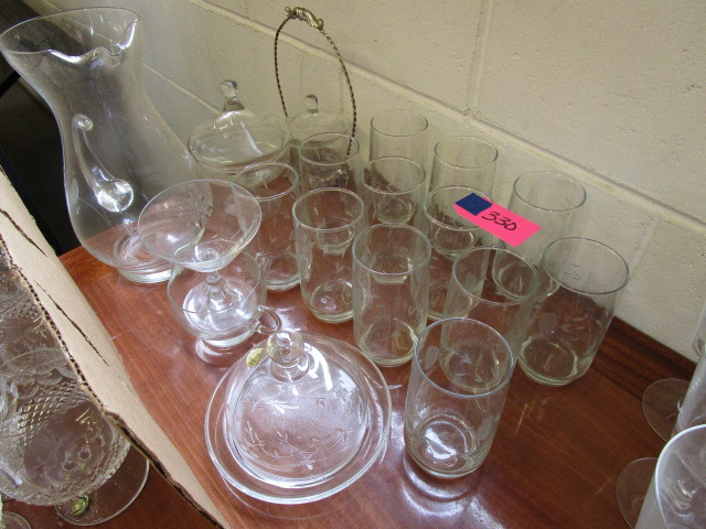 lot 330 image: MATCHING AND ASSORTED HAND CRAFTED CUT GLASS KITCHENWARE