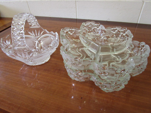 lot 338 image: FINE CRYSTAL BASKET  2 FINE CRYSTAL PARTYSERVING DISHES