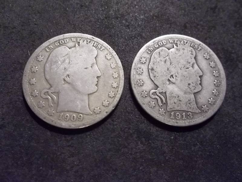 1909, 1913 D Barber Quarters