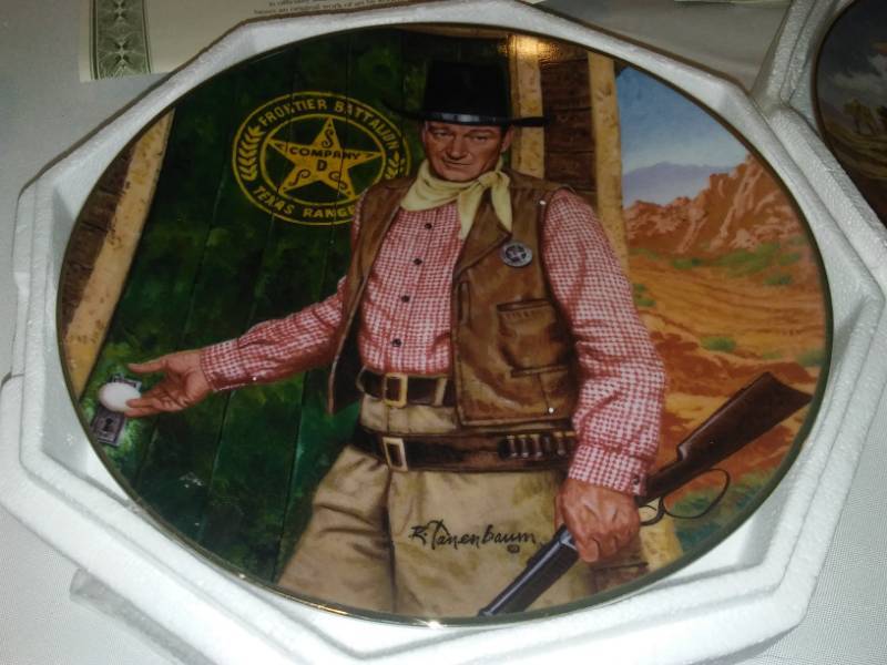 lot 163 image: 2 John Wayne plates. Rugged Horseman and Long Arm of the Law.