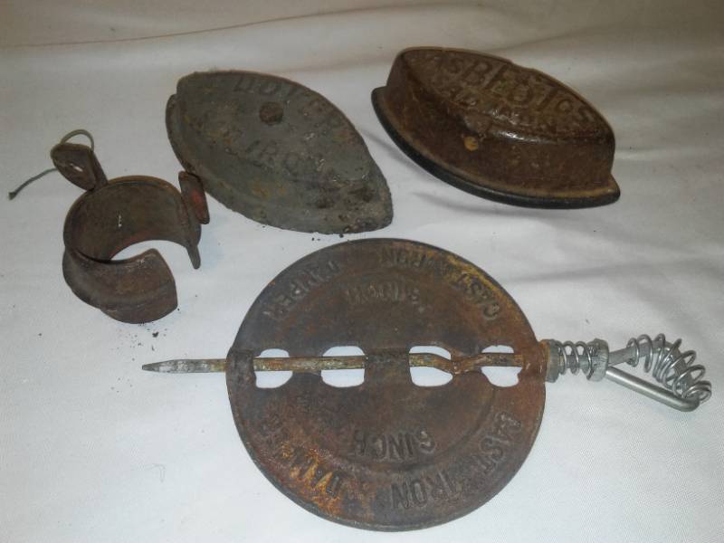 lot 188 image: Sad irons and Cast Flue mechanism.