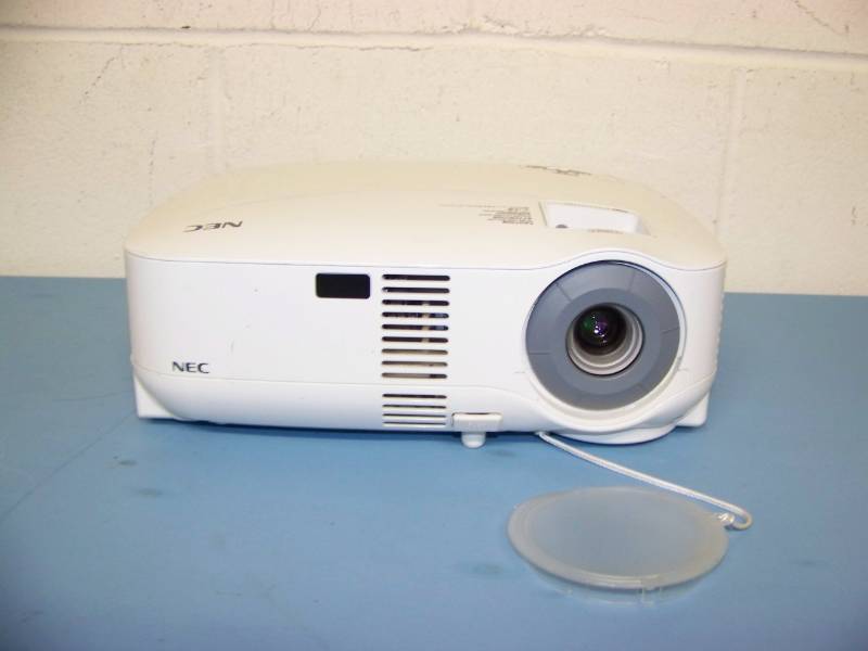 lot 10 image: NEC, LCD Projector, (8) NEW Digital Decoration Holiday  Celebration DVDs and (2) NEW Projection Materials (Window and Hologram)