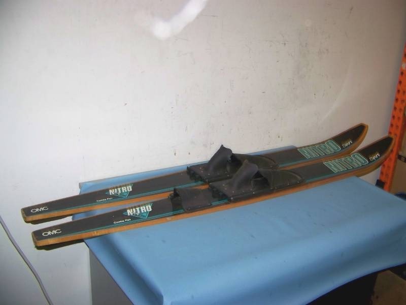 lot 98 image: (Pair) OMC, Nitro Sport, Vintage Wooden Combo Pair of Water Skis