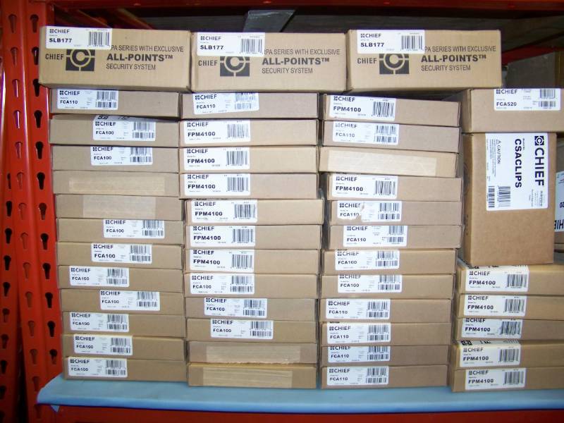 lot 113 image: (8 Wide Shelf - LARGE LOT) Miscellaneous Chief, Panasonic, FSR and Middle Atlantic items in Original Boxes