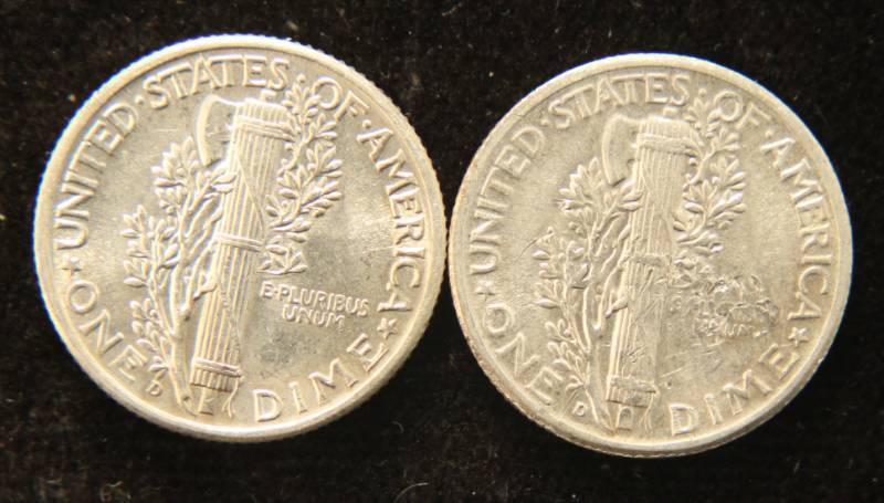 2 HIGHER GRADE MERCURY SILVER DIMES AS PICTURED