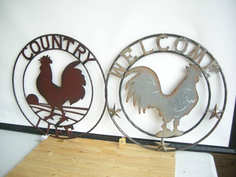 lot 24 image: 2 Rooster Hanging Signs