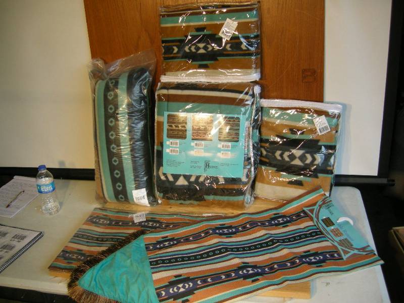 lot 62 image: Southwest Fleece Blankets and Pillows Set