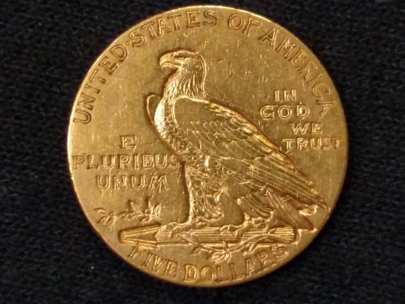 lot 3 image: 1909 S Five Dollars Indian Head Gol...