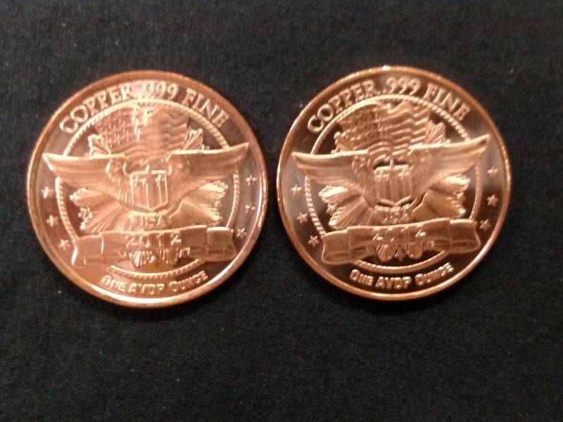 lot 50 image: (2) One Ounce .999 Copper Coins...