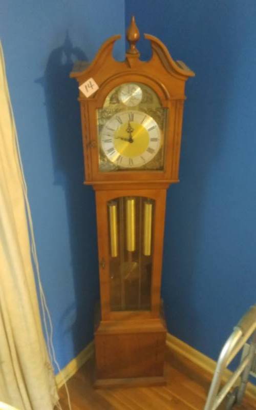 lot 14 image: Grandfather Clock (Carved Wood Cabinet) Works 68 Tall