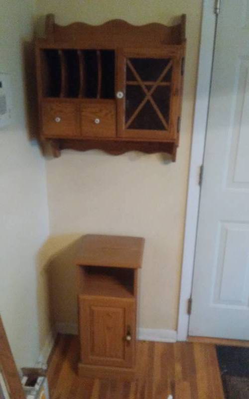 lot 37 image: Oak Wall Mount Organizer 24x26x10 & Cabinet 13x12x27