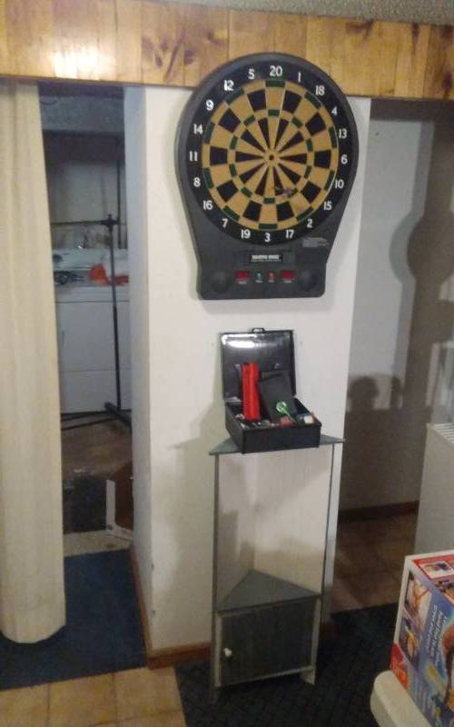 lot 73 image: Sharper Image Dart Board & Related, Includes 36 Corner Shelf