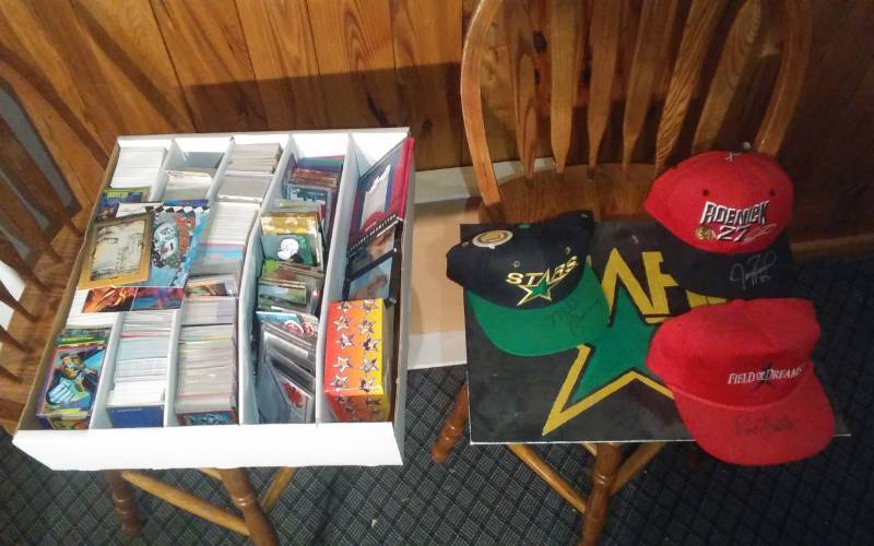 lot 82 image: 3-Autographed Caps, Box Of Assorted Trading Cards