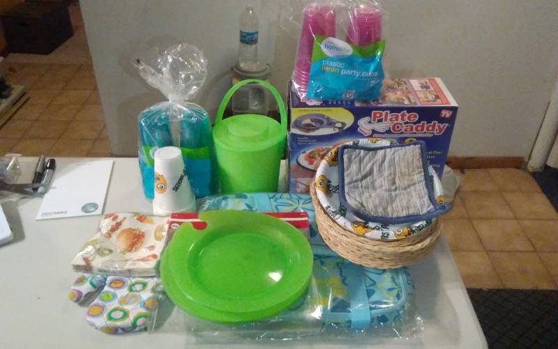 lot 84 image: Tote Bin Full Of Picnic & Party Supplies
