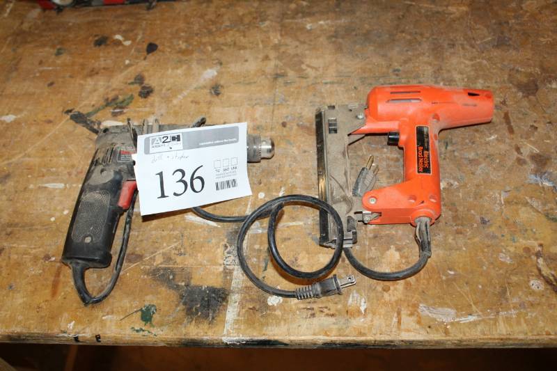 lot 136 image: Black & Decker Drill, Black & Decker Electric Brad Nailer