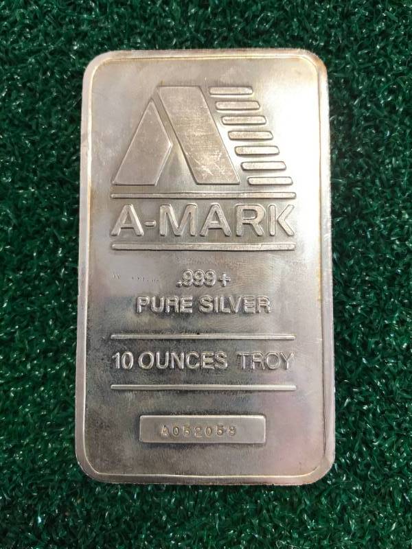 lot 6 image: Vintage A-Mark 10 Ounce .999 Silver Bar
