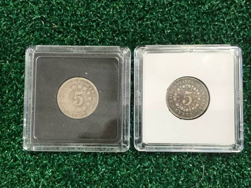 lot 8 image: Lot of 2 Old US Shield Nickels