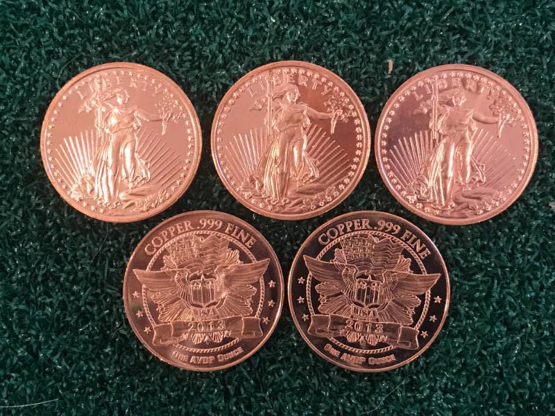 lot 34 image: 5 oz (5 ounce) .999 Fine Investment Grad Copper Coins