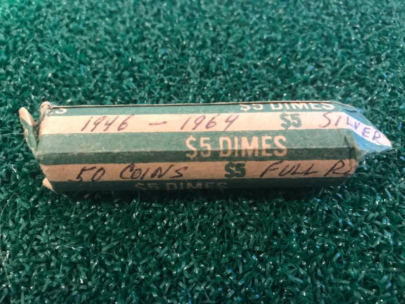 lot 37 image: Full Roll of Roosevelt Silver Dimes (variety of 1946-1964)