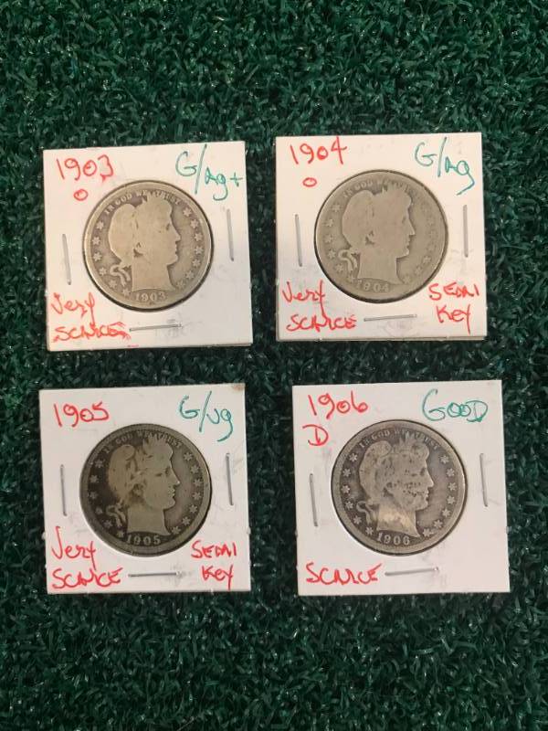 lot 40 image: Lot of Barber Head Quarters 1903, 1904, 1905, 1906 Scarce