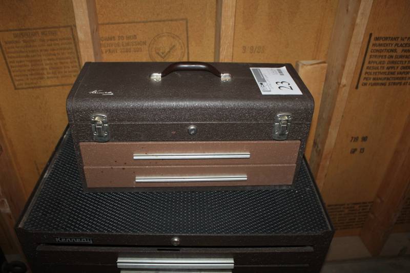 lot 23 image: Kennedy 2-Drawer Tool Box, Screwdrivers, Tape Measures