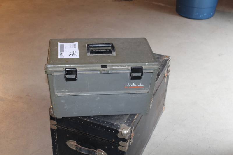 lot 34 image: Tool Box, Drill Bits, Scissors, Files, Level, And More