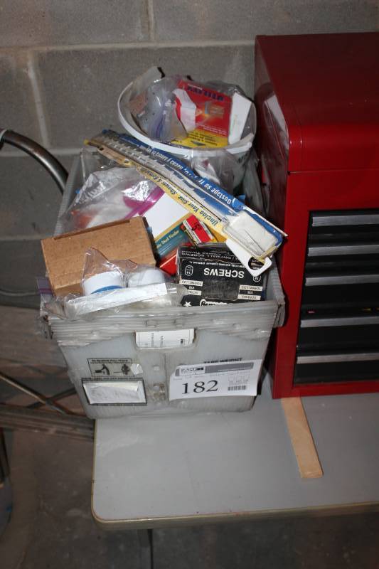 lot 182 image: Misc. Tools, Hardware - Screws, Incandescent Sockets, Magnetic Stud Finder, And More