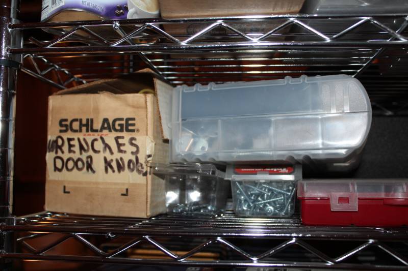 lot 114 image: Misc. Hardware - Door Knobs, Screws, Storage Hooks, Parts Organizers, And More
